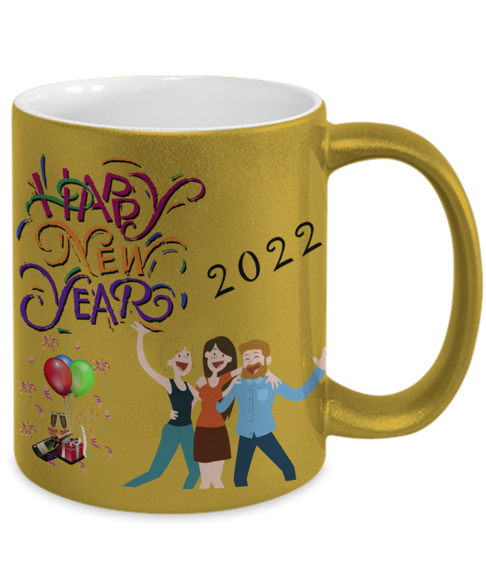 FUN Christmas 2021 New Year's 2022 COFFEE MUG 11OZ GOLD