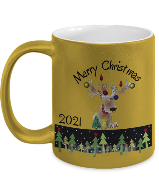 FUN Christmas 2021 New Year's 2022 COFFEE MUG 11OZ GOLD