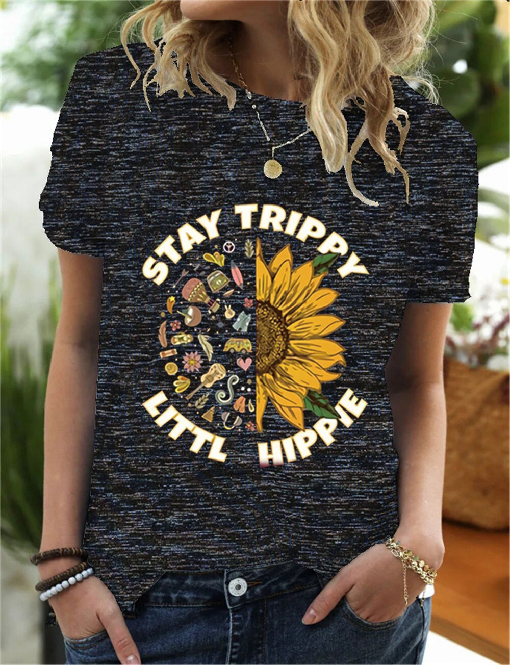 Stay Trippy Little Hippie Women Tshirt Organic T Shirt For Lady Girl Woman T-Shirts Graphic Top Tee Customize