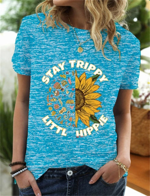 Stay Trippy Little Hippie Women Tshirt Organic T Shirt For Lady Girl Woman T-Shirts Graphic Top Tee Customize