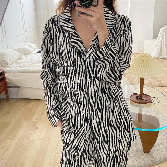 Woman Zebra Pattern Pajamas Set, 2 Pieces Nightie Sleepwear